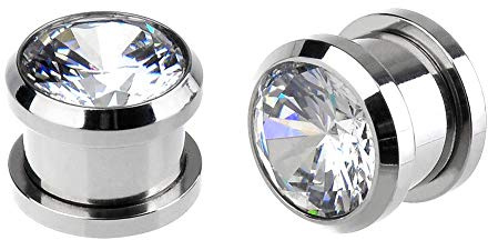 Briana Williams 1 Paar Edelstahl Ohr Plugs mit Stein Silber Ohr Tunnel Expander Set Piercing Schmuck(3-12mm)