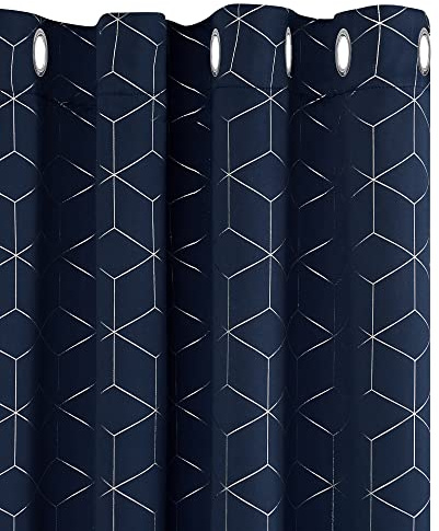 Deconovo Sichtschutz Vorhang mit Ösen Kälteschutz Thermogardine Hitzeschutz Dicke Thermovorhang, Blickdichte Gardinen, Wohnzimmer Vorhang für Junge, 160x132 cm(HöhexBreite), Dunkelblau, 2er Set