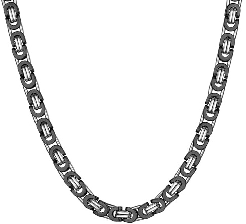 ChainsHouse Herren Kette Schwarz Königskette 6mm Damen Halskette 51cm Edelstahl Byzantinische Kette Schwarz Plattenkette Gliederkette 6mm Männer Hip Hop Kaiserkette Modeschmuck für Bruder