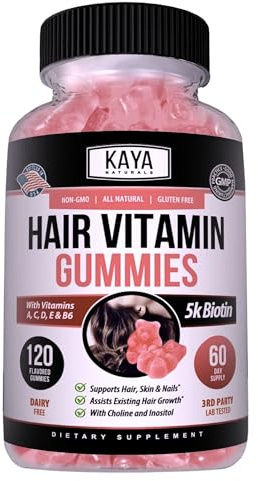 Kaya Naturals Hair Growth Gummies - Biotin 5000mcg Vitamins for Healthy Hair, Skin, and Nails - Beauty Supplement for Women or Men - 120 Count - Blueberry Flavor