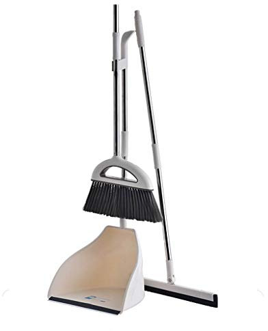 NLIAN- Ensemble de trois pièces de balai, pelle à poussière de balai racleur magique tige en acier inoxydable haute brosse en soie élastique 180 ° essuie-tête rotatif dépoussiérage ensemble de 3 pièce