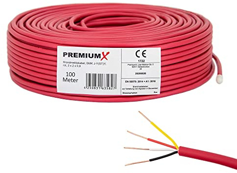 Premium X 100m Brandmeldekabel BMK J-Y(ST) Y 2x2x0,8 Eca Fernmeldekabel rot Fernmeldeleitung Brandmeldeleitung