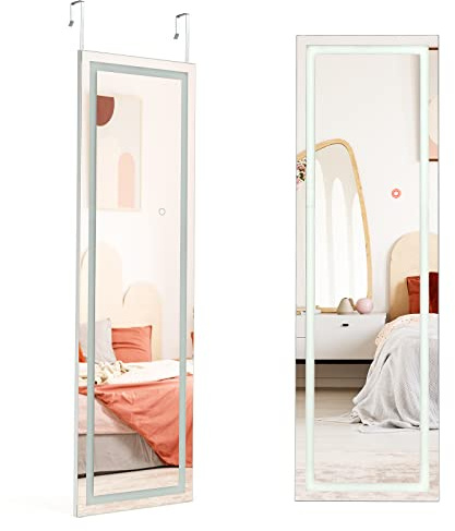 GOPLUS Wandspiegel, Badezimmerspiegel mit LED, Dimmbarer Türspiegel mit 3 Lichtfarbe & Touchschalter, Warmweiß/Kaltweiß/Neutral, für Schlafzimmer, Eingangsbereich, 120 x 37 cm