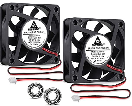 GDSTIME 60mm 12V PC Cooling Fan 6015 Brushless Fan for Xbox Router | 2Pcs Dual Ball Bearing 4500 RPM 24.8 CFM High Airflow