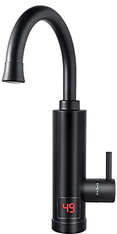 JXING Shower Set, 220V Electric Instant Heater Tap, Black Bathroom Kitchen Heating Tap, Faucet with LED Digital Display