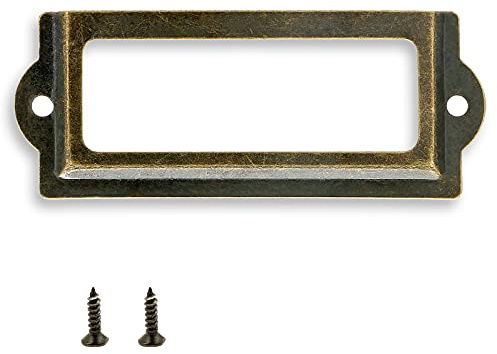 Rierdge 30 Pcs Antique Label Holder, 3.3 Inch Long Metal Office File Cabinet Shelves Drawer Name Card Label Holder Frames with Screws (Bronze)