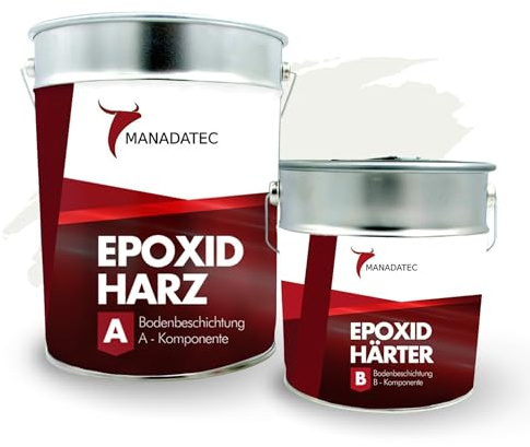 MANADATEC 2k Epoxidharz Bodenbeschichtung 2,5kg I RAL 9016 Verkehrsweiß I Abriebfest, lösemittelfrei, geruchsneutral I Garagenbodenbeschichtung, Epoxy Bodenbeschichtung Garage, Keller Epoxidharz Boden