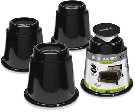 Slipstick CB671 5 Inch Bed Risers/Furniture Raisers with Steel Reinforced Holder Top, Lifts Height 5 (4 Pack) Supports 2,640 Pounds, Round, Black, Stackable with CB674 & CB672