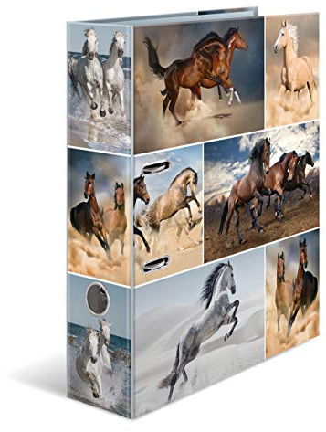 HERMA Ordner A4 Pferde Set, 10 Stück, 7 cm breit, Kinder Ringordner mit Tier Motiv, bunter Aktenordner mit Innendruck für Jungen und Mädchen