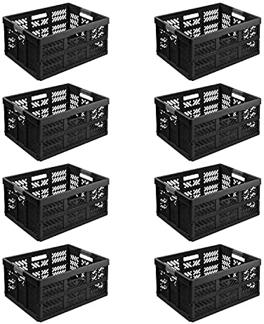 8X Stabile Profi Klappbox 45L - 54 x 37 x 28 cm - Einkaufskiste klappbar mit Soft-Griffe - Transportkiste stapelbar, Schwarz