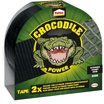 Pattex Crocodile Power Klebeband, starkes Gewebeband mit doppelter Dicke, extreme Widerstandsfähigkeit für schwierigste Reparaturen, Duct Tape für verschiedene Materialien, schwarz, 1 x 20m