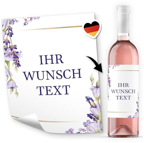 8 Flaschenetiketten selbstklebend mit Text personalisiert - Etikett Lavendel schlicht - Flaschen Aufkleber für Wein oder Sekt