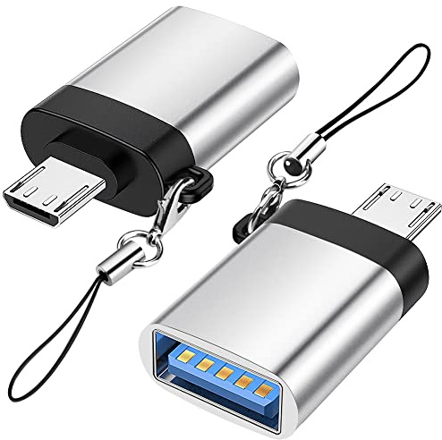 Seminer Adaptador Micro USB a USB 3.0 (Paquete de 2) con Cordón, Micro USB Macho a USB-A Hembra Adaptador OTG Compatible con Samsung S7 S6, OTG Micro Dispositivos, Unidad Flash, Teclado (Plata)