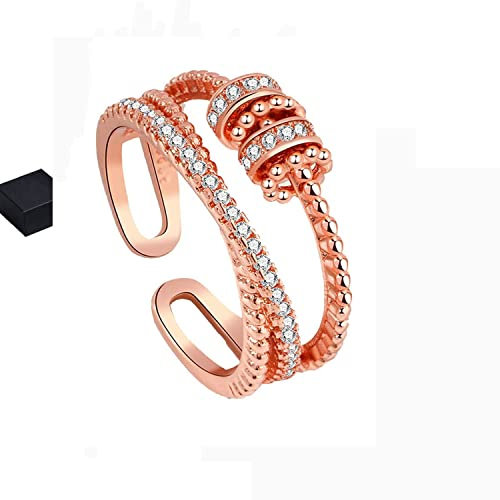 To My Daughter - Fidget Ring, S925 Sterling Anxiety Ring for Women, Ring with Beads Spinner Ring, Adjustable Open Ring, Fidget Jewelry for Women Girls (Rose gold)