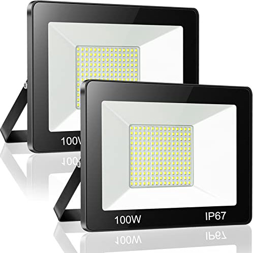 YIQIBRO 100W LED Strahler Außen 2 Stück, IP67 Wasserfest Fluter Flutlicht, 10000LM 6500K Kaltweiß Superhell LED Scheinwerfer Aussenstrahler für Lager, Garten, Garage, Hof, Parkplatz
