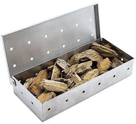 Smoker Box Stainless Steel Grillbox Räuchern Im Grill Grillzubehör für Gasgrill Räucherbox für EIN Ganz Besonderes Räucheraroma Gas-Grillzubehör Oder Holzkohlegrill,Silver,22 * 9 * 4cm