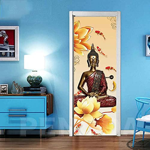 JGCAI Türtapete 3D Selbstklebend Buddha-Skulptur Türposter Türaufkleber Innentür Wohnzimmer Schlafzimmer Badezimmer Wasserdicht Abnehmbare Türdeko Vinyl Wandbild Fototapete 77x200cm
