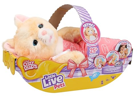 Little Live Pets Cozy Dozys Ginger The Pet Cat Toy, Interactive Plush Electronic Cat with 25+ Sounds, Soft Bedtime Kitty Toys for Kids of Ages 4+