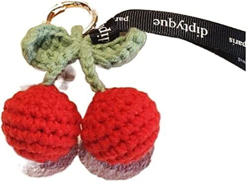 TATSEN Crochet Bag Pendant Keychain Wool Milk Cotton Cherry Pendant Handmade Crochet DIY Knitting (Color : A, Size : One Size)