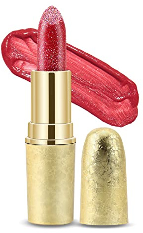 Boobeen Glitter Lippenstift Hydrating Lip Balm Sparkling Shine Lip Color Nonstick Hochpigmentierte Formel Gibt Metallic Finish Lip Make-up für Frauen und Mädchen