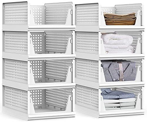 8 Stück Faltbaren Kleiderschrank Organizer, Schrank Organizer Schubladen | Stapelbare Aufbewahrungsbox, Plastik Lagerkisten Ordnungssystem, Aufbewahrungsboxen für Kleidung Schlafzimmer Garderobe