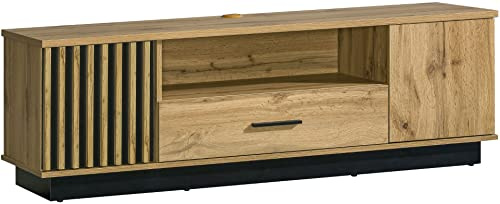MINIO go for it - TV Schrank Lamia 155cm Breit Lowboard für Fernseher | Sideboard mit Türen und Schublade, TV-Kommode Fernsehschrank Wotan Eiche / Schwarz Matt