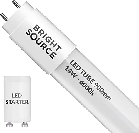 Bright Source 3ft (894mm) 14w LED T8 Tube, 1400lm, 6000K Daylight White, Replacement for 30w T8 Fluorescent, Starter Included - Direct Mains or for use with Switch Start Fitting with Magnetic Ballast