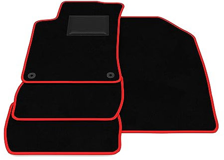 Fußmatten kompatibel mit CITROEN C3 2013-2016, roter Rand, maßgeschneiderte Gummi Bodenmatte Set, Velours, Autoteppich