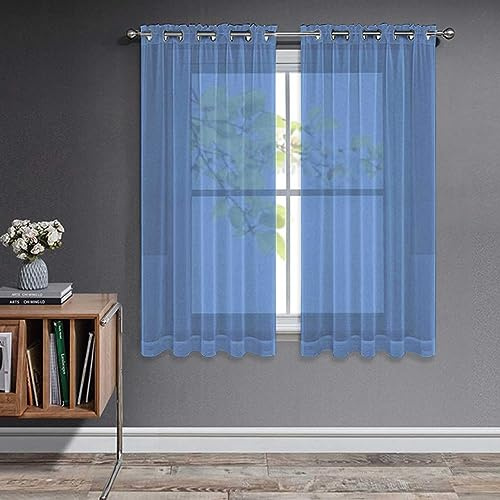 Joydeco Gardinen mit Ösen Transparente 2er Set, Optik Gardine Voile Ösenvorhang Ösenschal Durchsichtig Vorhang Kurz für Schlafzimmer Wohnzimmer Schlaufenschal (2xH160xB140, Königsblau)