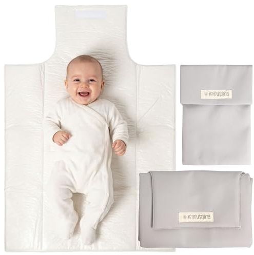 MIMUSELINA Pack de Cambiador Bebe Portatil Impermeable y Bolsa Pañales | Cambiador Bebe Plegable y Ligero para Paseo | Exterior en Polipiel | Ideal como Regalo Recien Nacido | Hecho en España