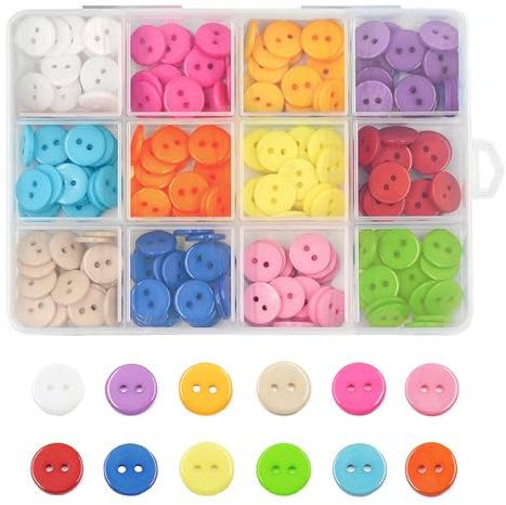 TRKETK 240 Stück Bunte Knöpfe, Runde Kunststoffknöpfe 15mm Nähknöpfe Kinderknöpfe mit Aufbewahrungsbox 12 Farben Gemischte Knöpfe für Kleidung Nähen Stricken Basteln DIY Handarbeit (2 Löcher)