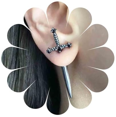Cimenexe Punk Dolch Ohrstecker - Gothic Vintage Onyx Schwert Ohrstecker Schmuck für Frauen und Mädchen - Schwarz Kristall