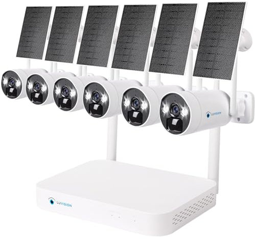 LUVISION 【4MP+2-Wege Audio+PC Software】 WLAN Solar-Überwachungssystem Set mit 4MP Akku Überwachungskamera Set, 10 Kanal Dual NVR, Farbige Nachtsicht, Mikrofon, Wasserdicht, App, Mail, 6 WiFi Kameras