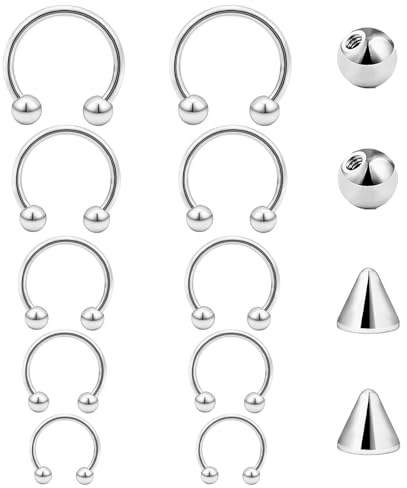 Besyvvin Fer à Cheval Piercing Nez Lèvre Septum Anneau Helix Piercing 16G Acier Inoxydable Argent Circulaire Barbells Sourcil Cartilage Daith Boucles d'oreilles Bijoux de Piercing 6-14mm