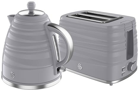 Swan Symphony Kitchen Set, 1.7L Fast Boil Kettle & 2 Slice Toaster, Grey, SK31050GRN, ST31050GRN