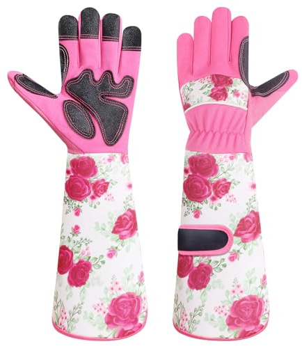 DLY Lange Gartenhandschuhe Damen, Arbeitshandschuhe, Rosa, Mittel | Atmungsaktiv, bequem, Mikrofaser, 3-Finger-Touchscreen, Unterarmschutz, Gartenhandschuhe, Unkrautjäten und Gartenarbeit