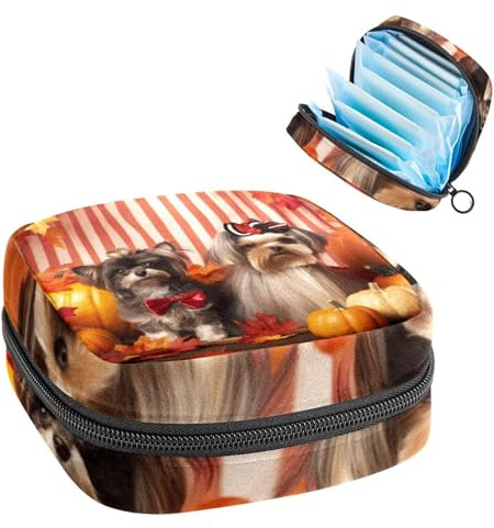 VTGHDEEQ Sanitary Napkin Storage Bag,Period Bag,Autumn Pets Cat and Dog,Sanitary Bags for Feminine Products
