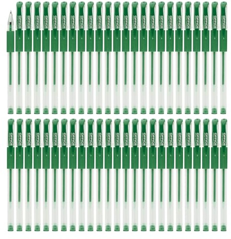 OFFICER PRODUCTS Gelkugelschreiber Kugelschreiber ‎/ 50 Stück (50er Pack) /Geltinte Farbe: Grün/Kugeldurchmesser: 0,5 mm/Gelstifte Gelschreiber/Wasserfeste und Nicht Verblassende Tinte/Gummigriff