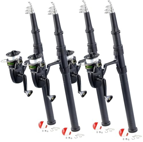Speeron Angeln: 4er-Set Teleskop-Angelruten für Einsteiger und Reise, bis 150 cm (Mini Angelset, Angel Rute, Zelt)