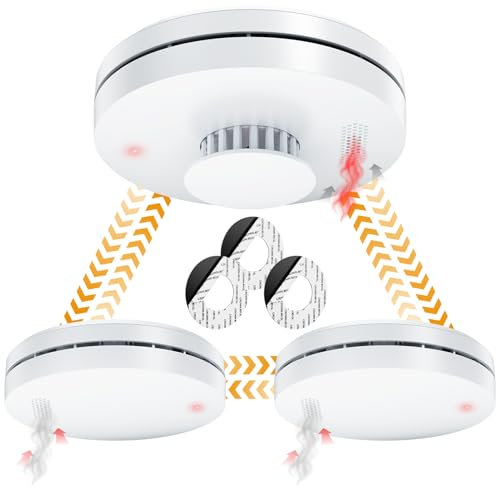 Smoke and Heat Alarm Scotland Bundle with 10-Year Battery | EN14604 CE、AS3786 Certified | Pre-Linked Photoelectric Sensor | Wireless Interlinked Fire/Heat Detectors - 3 Pack