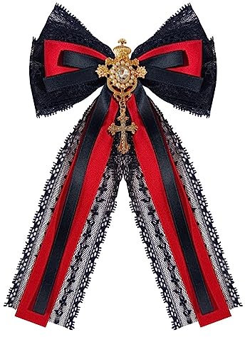 MXMZSRTH Krawatten für Damen Französische Spitze-Kreuz-Fliege, purpurrot, große Schleife, Brosche, Hemd, Schuluniform-Zubehör(Farbe:Red)