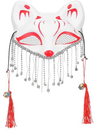 HEMOTON Halloween-Fuchsmaske Mit Strassquaste Halbes Gesicht Katzen-Kitsune-Maske Für Cosplay Japanische Tier-Fuchsmaske Cosplay-Kostümzubehör Für Maskenball-Party