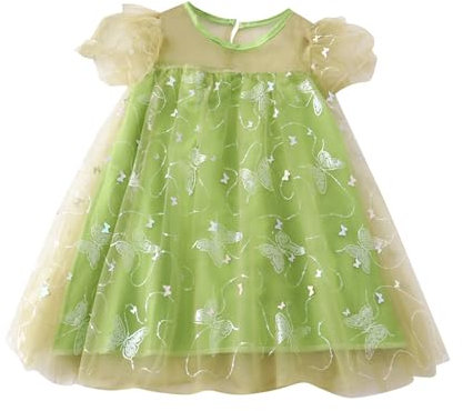Mädchen Kleider Set Elegante Schöne Freizeit Mädchen Schmetterling Gesponnenes Kleid Niedlich Persönlichkeit Prinzessin Rock A Linie Rock Mädchen Kleider Hochzeit Einschulung (Green, 5-6 Years)