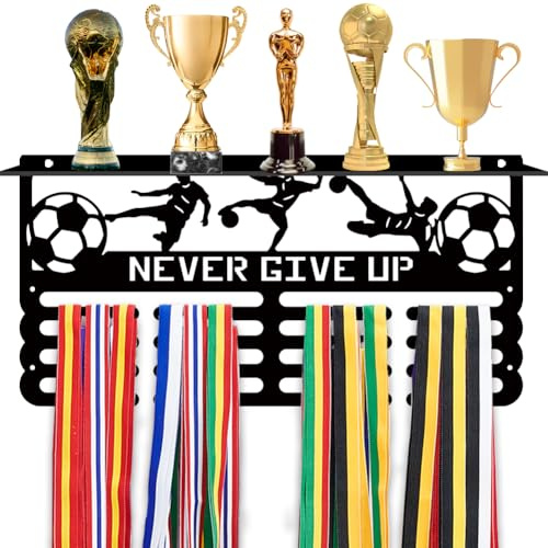 PH PandaHall Fußball Medaillenaufhänger Medaillenhalter Display “Never Give Up” Aufhänger Trophy Shelf Organizer Für Fußballmedaillen Haken Für 60 Sportmedaille Athleten