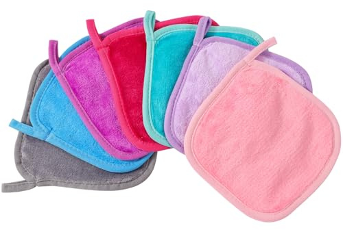7 Count 6X6 Inch Makeup Remover Cloths, Reusable Microfiber Fast Drying Washcloth, Facial Cleansing Towels Remove Instantly Dirt with Just Water