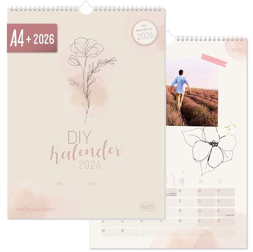 Häfft® Bastelkalender 2026 A4+ Dainty Flower Fotokalender 2026, DIY-Kalender, Kreativ-Kalender, Geburtstagskalender zum selber gestalten 2026 - nachhaltig & klimafreundlich