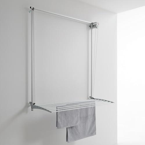 Foxydry Wall, Wand Wandständer, vertikaler Wäscheständer, höhenverstellbar in Aluminium und Stahl (Grau Rechts, 128 cm)
