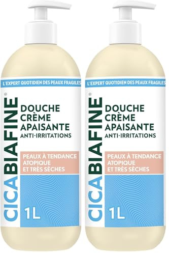 Cicabiafine | Douche Crème Anti-Irritations Apaisante (flacon-pompe de 1 L) – Crème de douche pour peaux extra-sèches à tendance atopique – Gel douche haute tolérance dès 3 mois (Lot de 2)