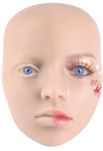 Yeefairy Visage de Maquillage en Silicone Faux Pratiquez Panneau Visage Mannequin et 2 Paires Oculaires Réalistes Tete Maquiller Réutilisable pour Tatouage Beauté Débutant Professionnel (Peau Beige)
