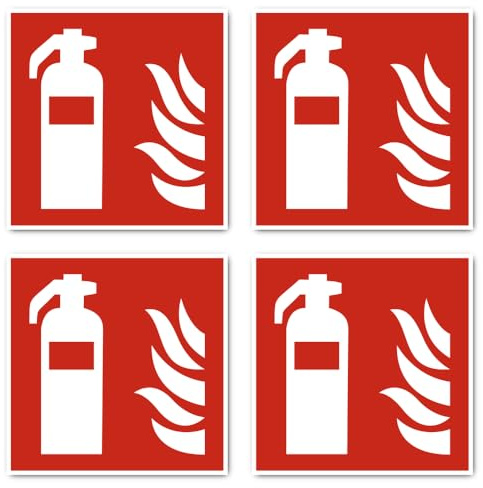 Señal de seguridad contra incendios para extintor F001 – DIN EN ISO 7010 / ASR A1.3 – Pegatinas: 15 cm, 4 unidades
